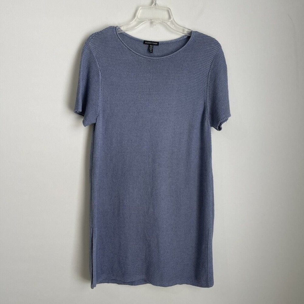 Eileen Fisher Blue Organic Linen Blend Short Sleeve Sweater Tunic